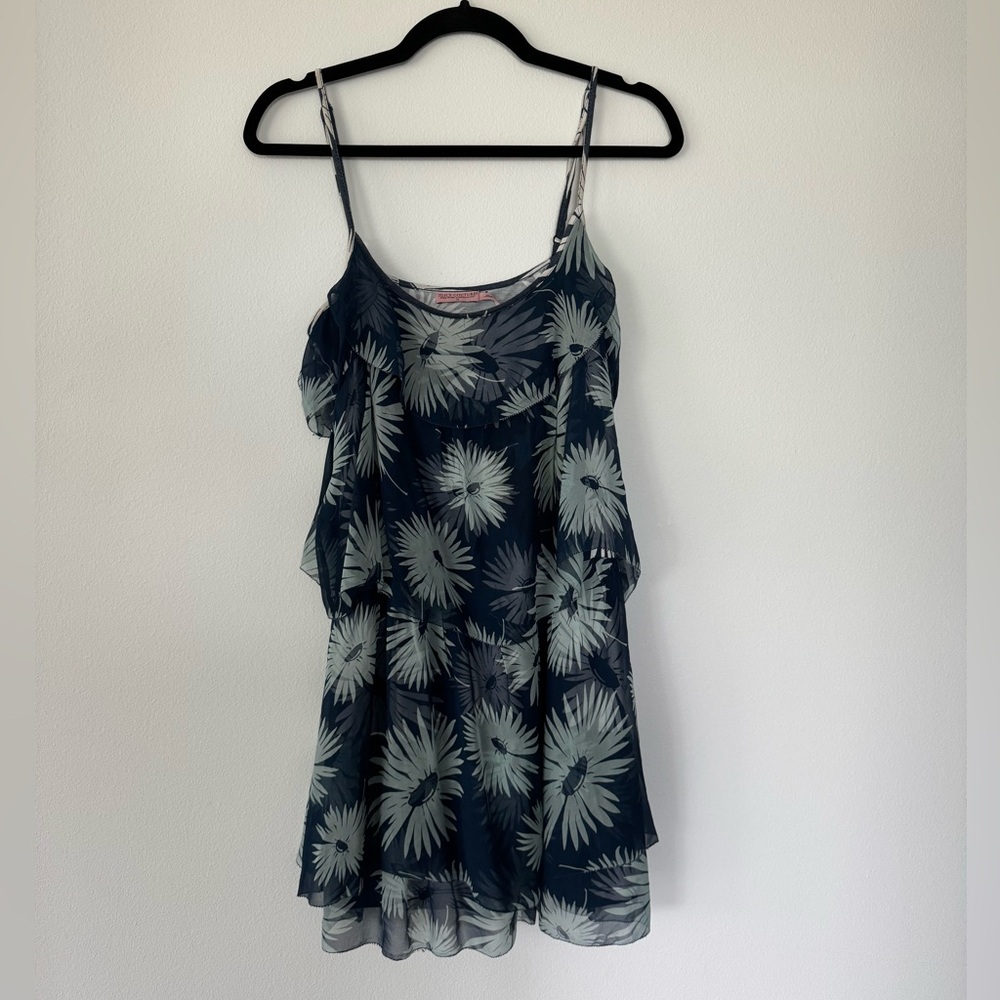 Juicy Couture Reg Dahlias Print Tiered Ruffle Slip Dress